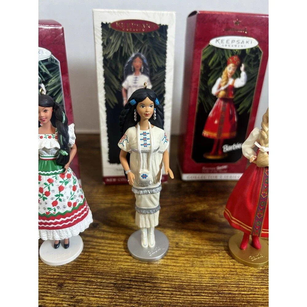 Vintage 1990s Hallmark Barbie Dolls of the World Ornaments Set of 4 Holiday Tree